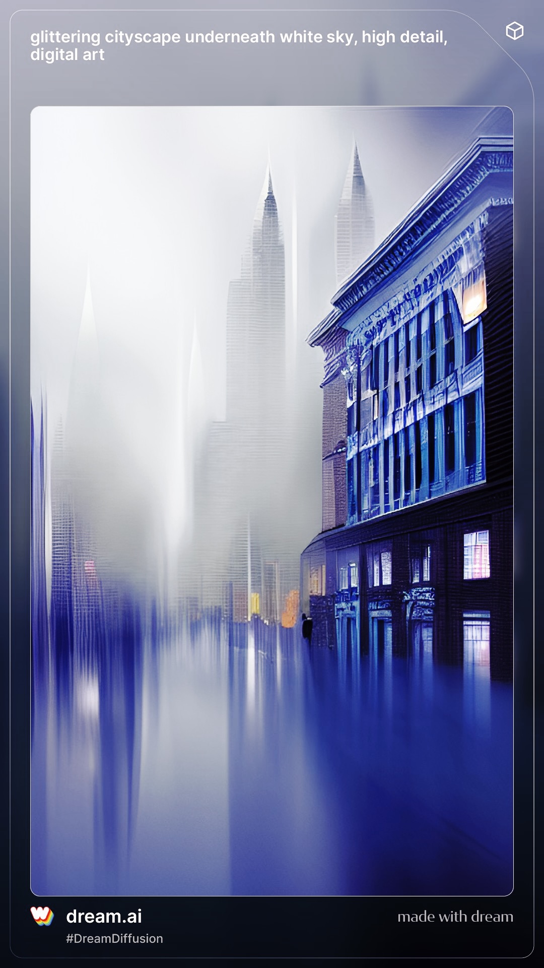 glittering cityscape underneath white sky, high detail, digital art